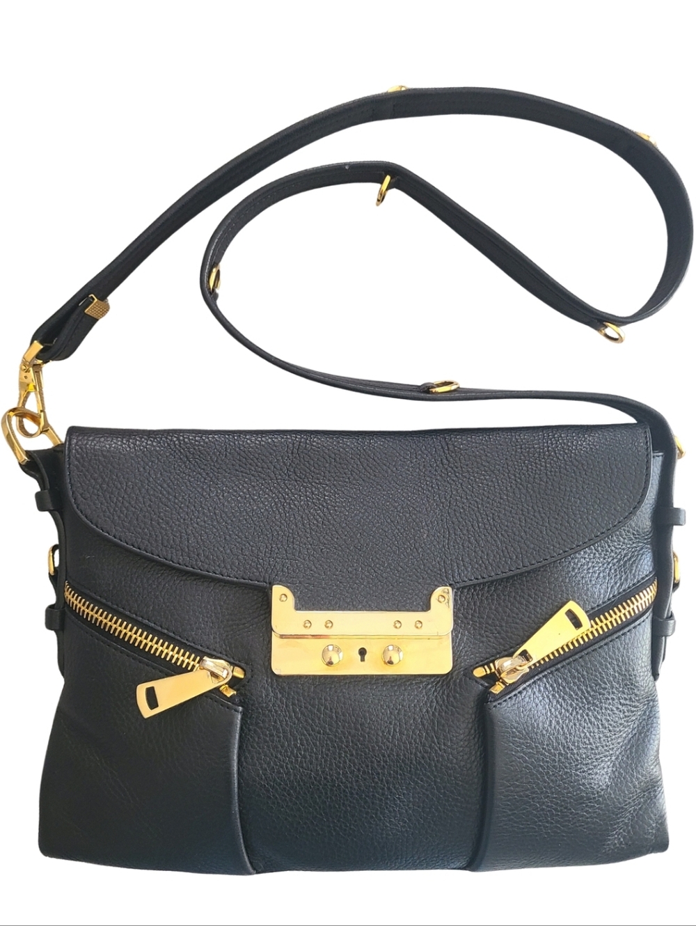VBH Authentic Signed Limited Convertible Strap Leather & GOLD "VEE MAIL" Handbag